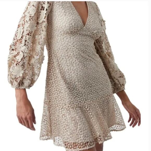 French Connection Lace Sequin Dress Womens Size 4 Gold V Neck NWT Cocktail - Picture 5 of 12